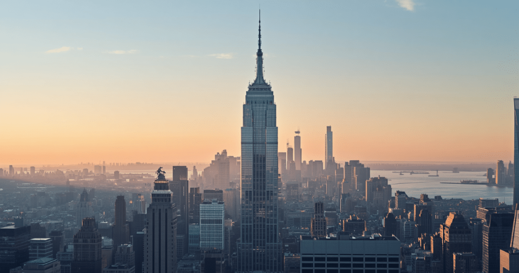 Sonnenaufgang über New York City Skyline, Symbol für den Start als Ausländer mit einer US LLC