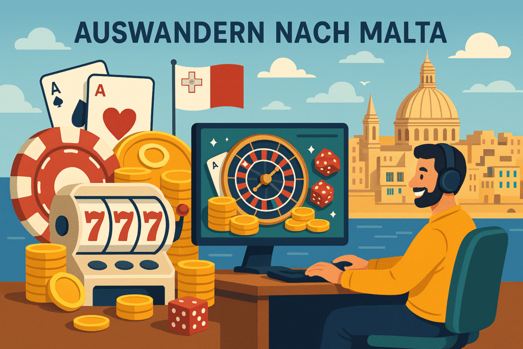 llustration Online Gambling Branche auf Malta – Auswandern nach Malta für digitale Berufe Online Casino AFFILIATE