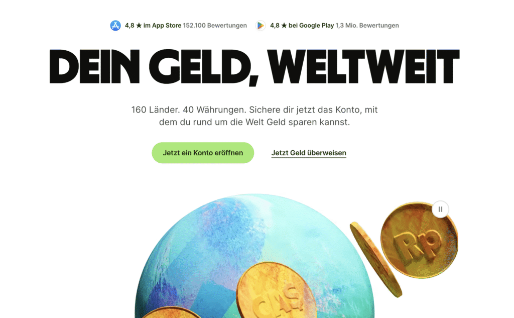Wise Konto eröffnen mit globalen Überweisungen in 160 Ländern und 40 Währungen für internationale Nutzer