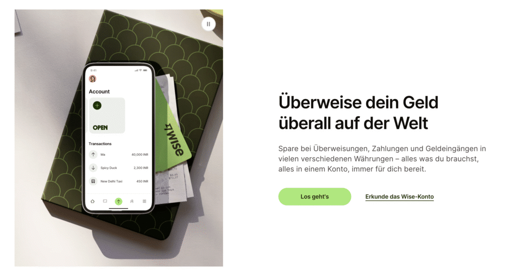 Überweise Geld mit dem Wise Konto über Ländergrenzen hinweg, Screenshot der Wise App mit Multiwährung und Kontoauszug
