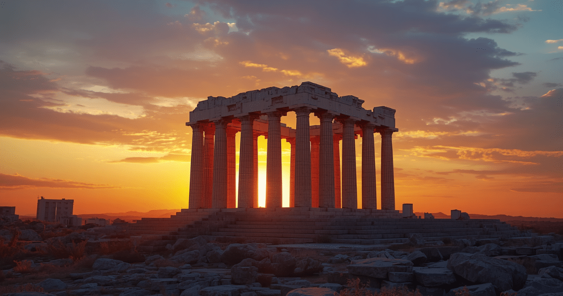 Sonnenuntergang am Tempel, Sinnbild für die Wurzeln und Seriosität beim Zypern Ltd gründen.