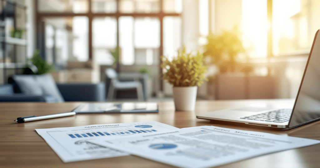Arbeitsunterlagen im modernen Büro für die Gründung einer UK Limited als Holding für deutsche GmbH