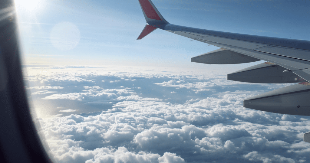 Flugzeug über den Wolken als Symbol für Irland auswandern, nach Irland auswandern, Auswanderung nach Irland und auswandern nach Irland als Deutscher