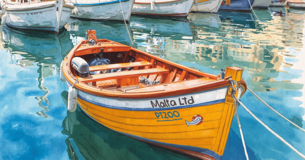 Traditionelles Boot mit Malta Ltd.-Schriftzug, steht sinnbildlich für Business-Start und Gründung einer Malta Limited