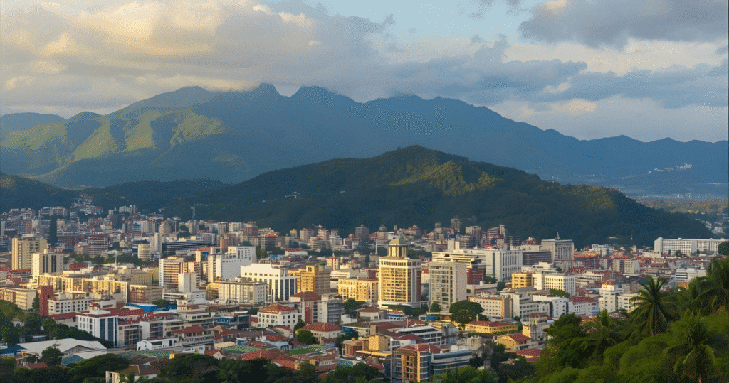 Moderne Stadt in Kolumbien mit Bergen im Hintergrund – Auswandern Kolumbien Erfahrungen, Lebenshaltungskosten und deutsche Auswanderer in Kolumbien
