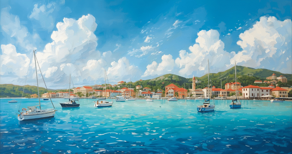 Wunderschöner Blick auf den Hafen von Curaçao mit Segelbooten, malerischer Altstadt und tropischem Panorama – ideales Reiseziel zum Auswandern, Leben und Gründen in der Karibik
