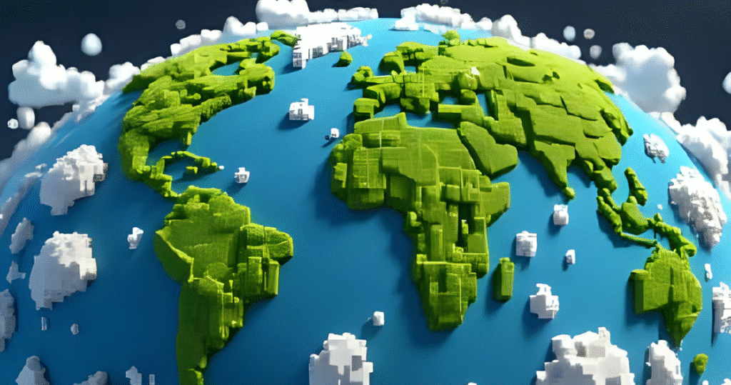 Weltkarte als Symbol für internationales Leben eines perpetual travelers; digitaler Nomade erkundet die Welt, lebt flexibel und ortsunabhängig auf mehreren Kontinenten