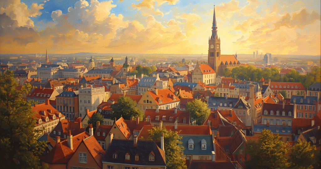 Blick über belgische Hauptstadt mit Kirchtürmen und Altstadt, perfekt zur Bewertung der Vor- und Nachteile beim Auswandern nach Belgien