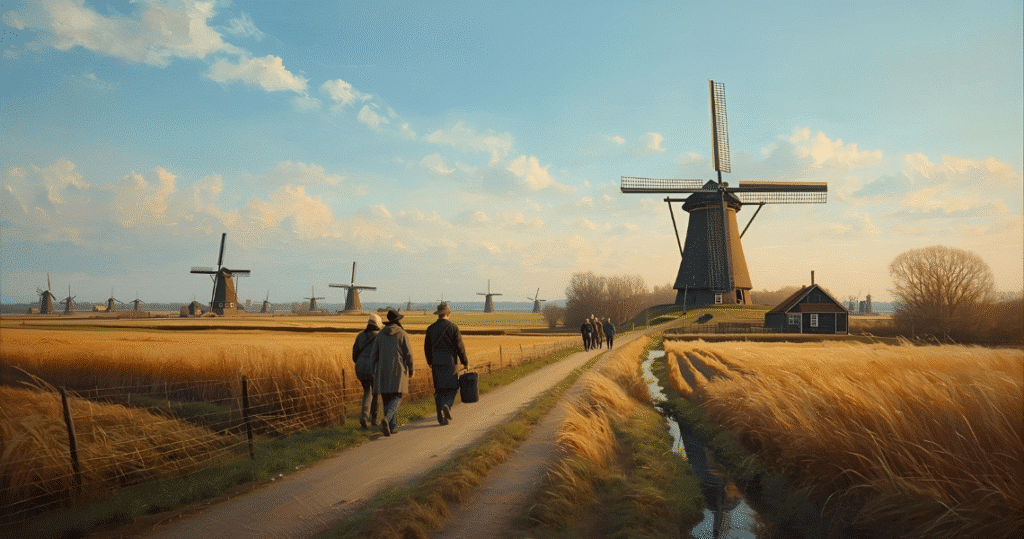 auswandern nach holland, auswandern in die niederlande, nach holland auswandern – Traditionelle niederländische Windmühlen, beliebtes Ziel für alle, die in die niederlande auswandern oder als deutscher nach holland ziehen wollen