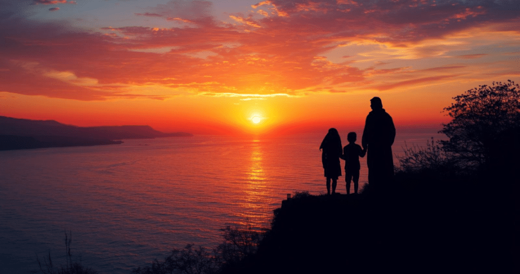Familie am Meer beim Sonnenuntergang – nach Italien auswandern, Familienleben und Lebensqualität für deutsche Auswanderer in Italien
