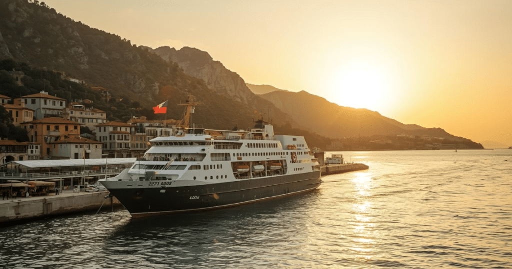 Schiff im Hafen Montenegros bei Sonnenuntergang – auswandern montenegro erfahrungen, auswandern nach montenegro de, montenegro deutsche auswanderer, auswandern nach montenegro