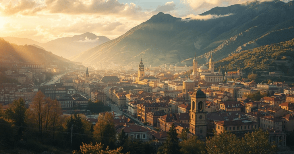 Auswandern nach Georgien: Malerische Stadt und Sonnenuntergang, perfekte Umgebung für deutsche Auswanderer und Rentner