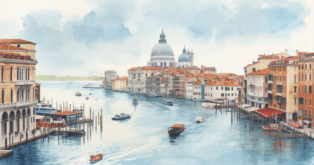 Venedig Aquarellbild: Leben in Italien als deutscher, auswandern Italien, Erfahrungen und Tipps für Neuankömmlinge