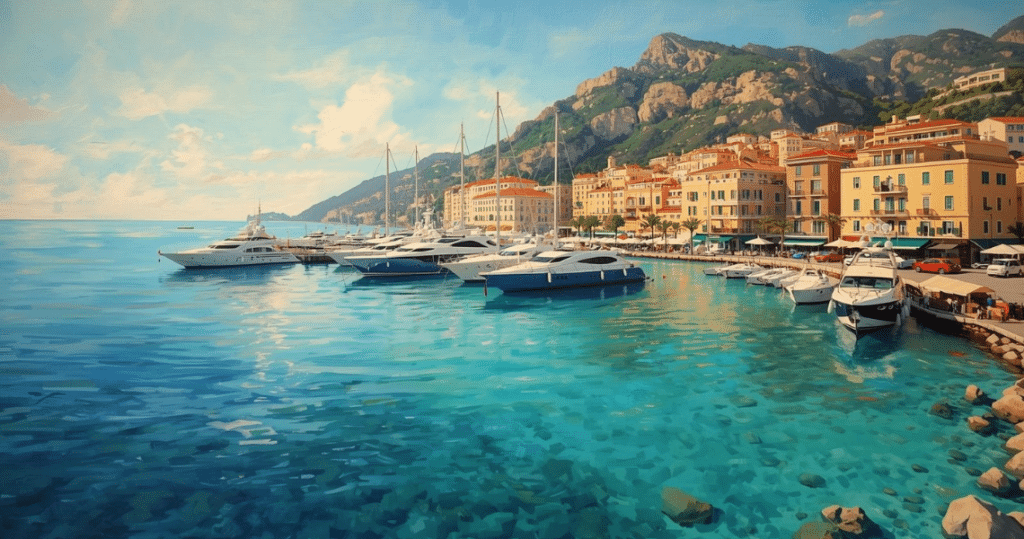 Typischer Blick auf Yachten und Altstadt im Hafen von Monaco, ideal für Keywords wie monaco auswandern und auswandern monaco