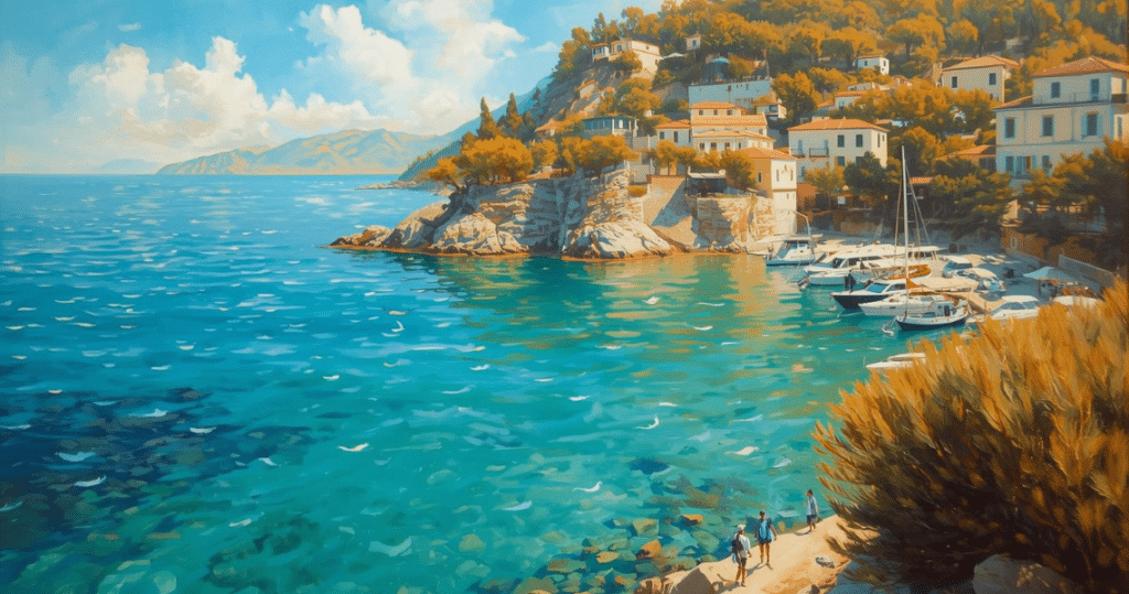 Türkises Meer, Boote und Dörfer in Montenegro – auswandern montenegro als rentner, montenegro auswandern rentner, auswanderung montenegro
