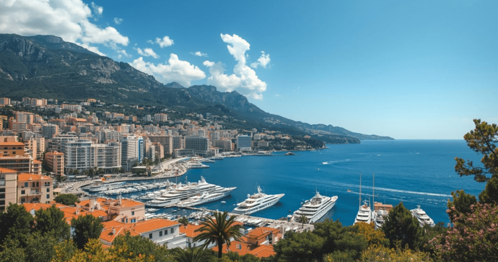 Panorama vom Yachthafen und Stadtzentrum in Monaco, beste Illustration für auswandern nach monaco und monaco auswandern voraussetzungen