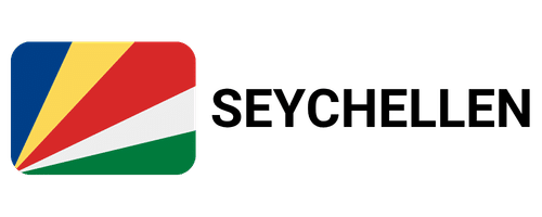 Flagge der Seychellen mit Schriftzug, Symbol für seychellen auswandern und den Start in ein neues Leben