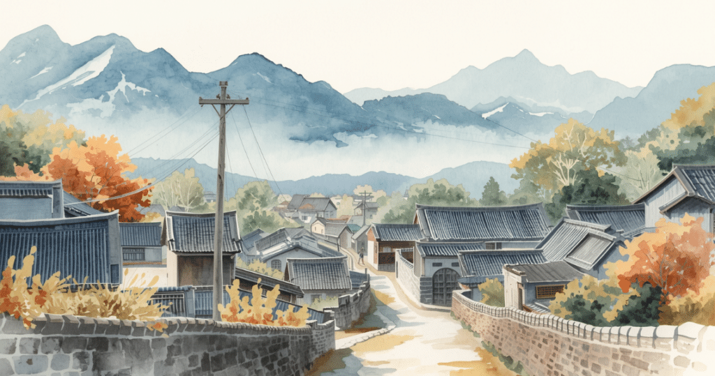 Traditionelles koreanisches Dorfpanorama, visualisiert südkorea auswandern, nach südkorea auswandern voraussetzungen, auswandern nach südkorea, auswandern südkorea