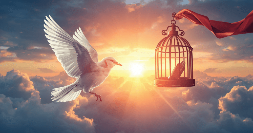 Vogel fliegt aus dem Käfig in Sonnenaufgang – Steuerliche Freiheit, Wegzugsbesteuerung umgehen, steuerlicher Exit ins Ausland