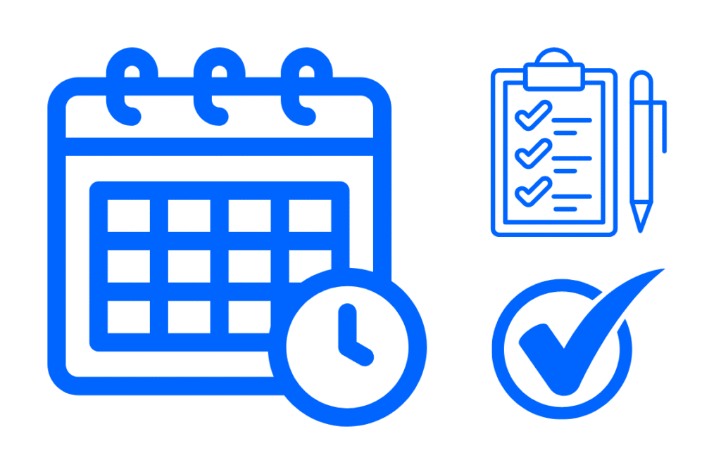 Kalender und Checkliste visualisieren, wie die 183 Tage Regelung berechnet und kontrolliert wird, mit Fokus auf Steuerpflicht im Ausland