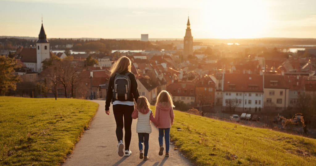 Familie beim Spaziergang durch Tallinn – auswandern nach Estland als Rentner, auswandern nach Estland Erfahrungen und auswandern Estland mit Kindern
