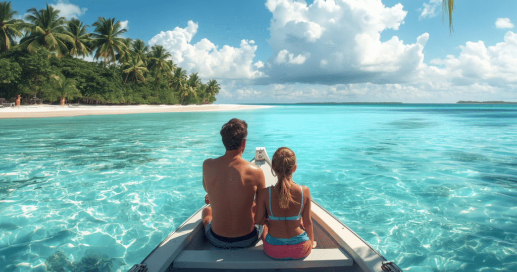 Paar im Boot, tropische Insel, auswandern bahamas, auswandern auf die bahamas, bahamas auswandern, neues Leben auf den Bahamas
