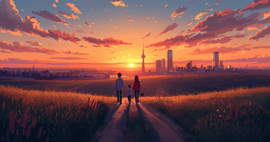 Familie wandert bei Sonnenuntergang aus Tallinn aus – Inspiration für auswandern nach Estland als Rentner, auswandern Estland und nach Estland auswandern