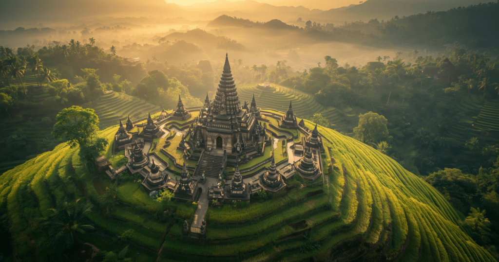 Tropische Landschaft mit Tempel und Meer bei Sonnenuntergang auf Bali – auswandern nach Bali mit Kindern, Bali auswandern Kosten, Erfahrungen deutscher Auswanderer