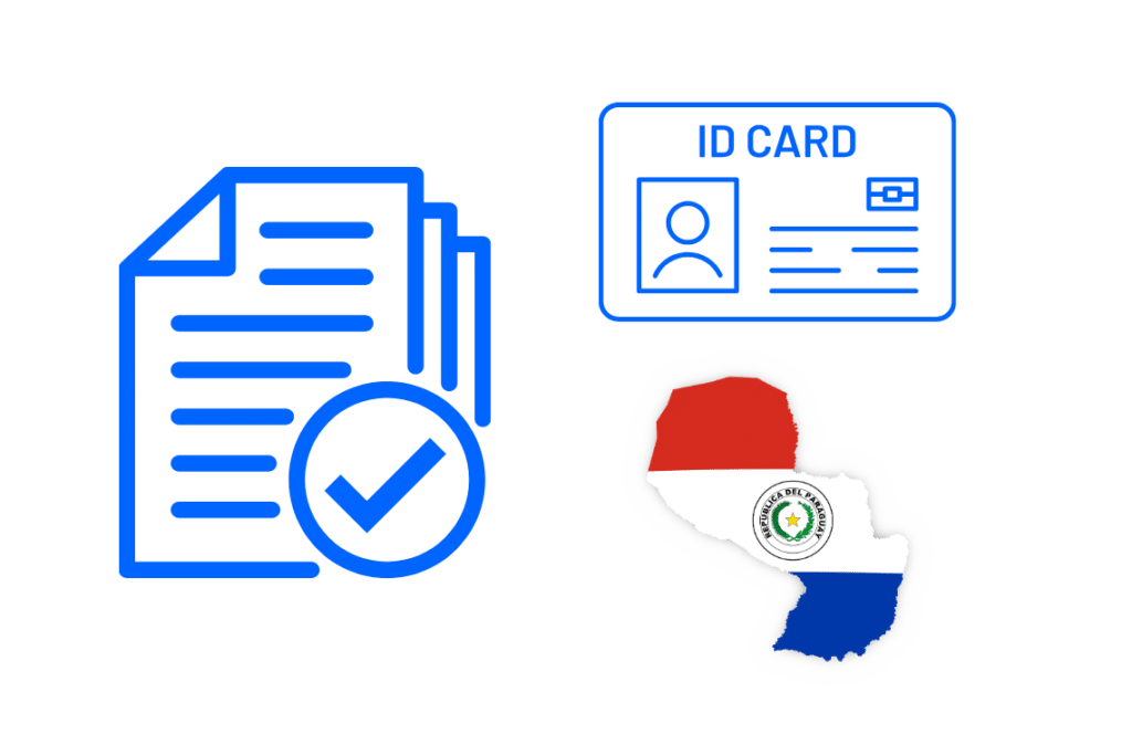 Illustration mit Dokumenten, Ausweis und Paraguay-Symbol für Aufenthaltsgenehmigung, Cedula und Einwanderung nach Paraguay und Resolución DNM Nº 407/2026